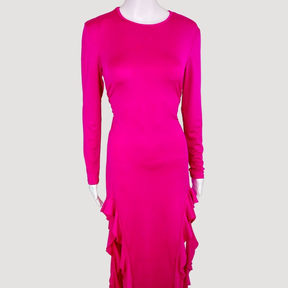 Fuchsia Pink Bodycon Ruffle Maxi Dress